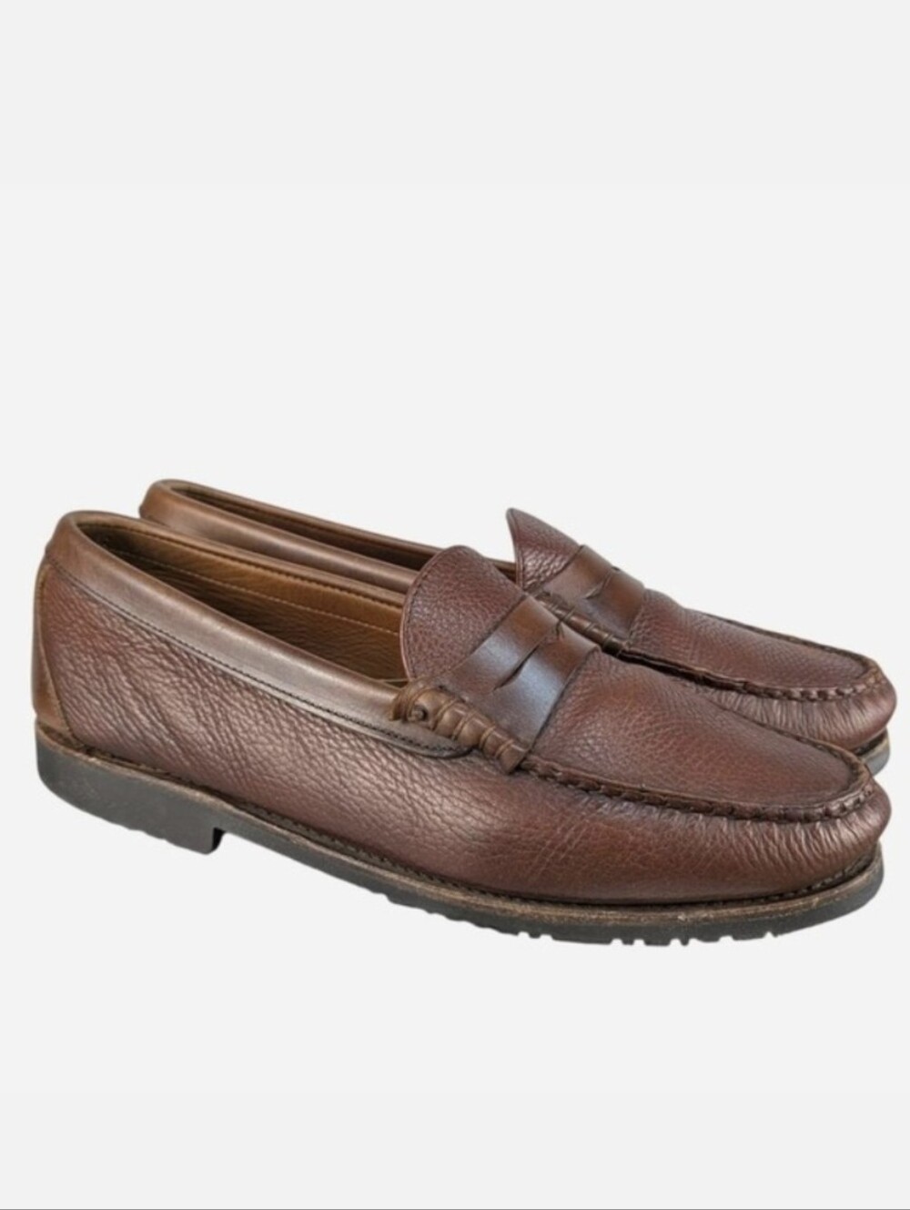 Allen Edmonds Pebbled Leather Penny Loafers Brown Moc Toe US 12